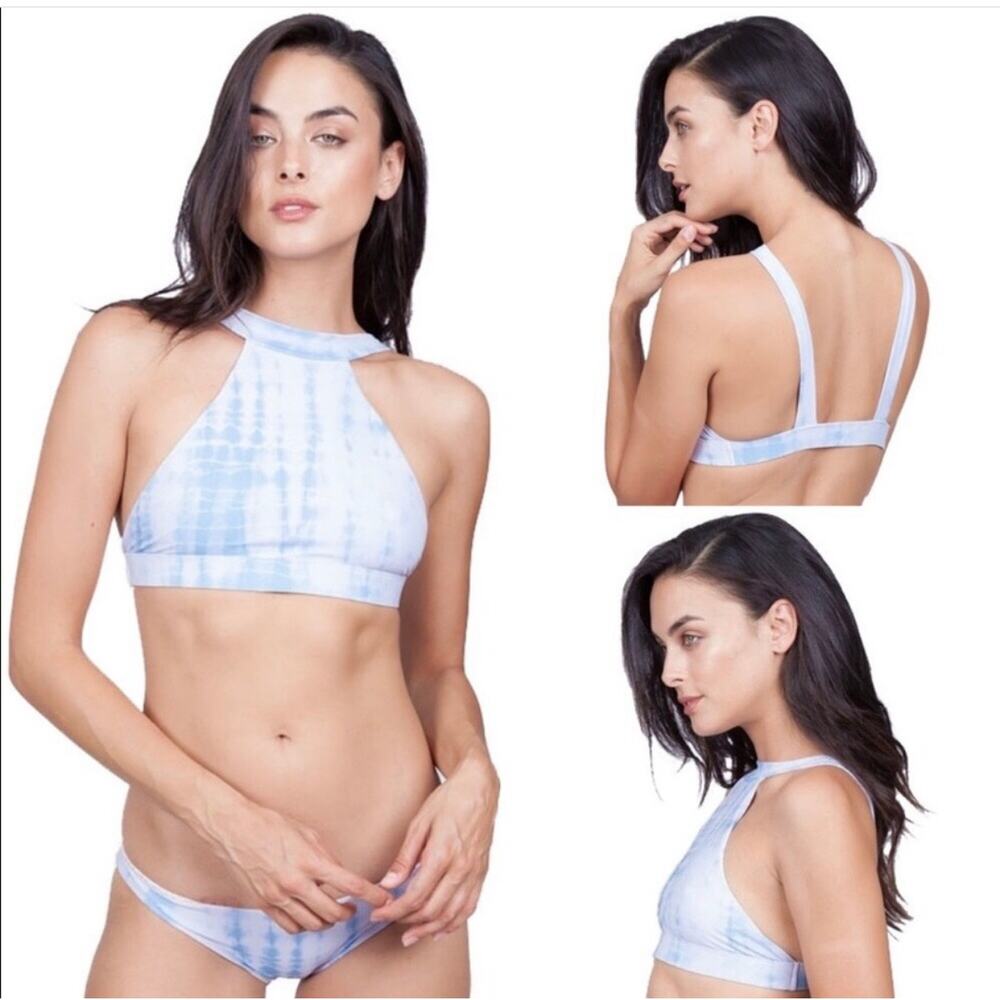 Acacia Dubai Bikini Top in Shibori Blue and White Size Large